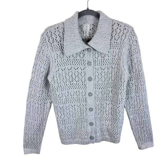 Joie Sweaters - Joie Gray Open Knit Collared Soft Stretchy Button Up Cardigan Sweater Size S